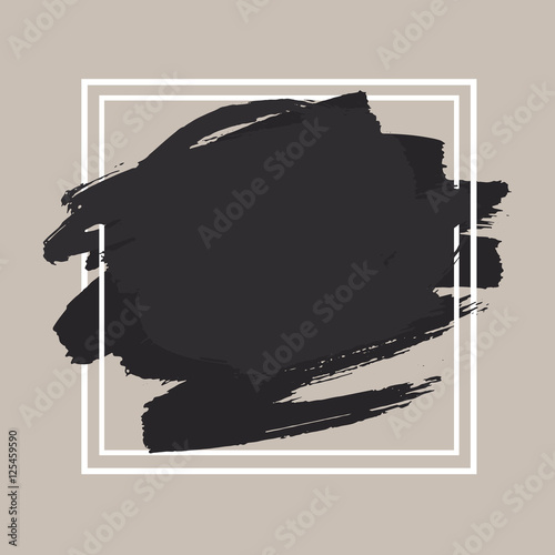 Black vector banner. Abstract hand painted background. Ink dry brush strokes with rough edges and square frame