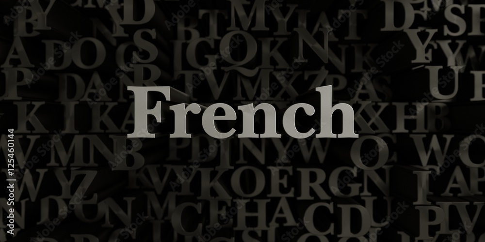 French - Stock image of 3D rendered metallic typeset headline illustration.  Can be used for an online banner ad or a print postcard.