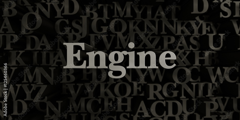Engine - Stock image of 3D rendered metallic typeset headline illustration.  Can be used for an online banner ad or a print postcard.