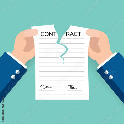 Businessman hands tearing apart a contract - vector illustration