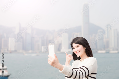 Photography woman selfie  in hongkong