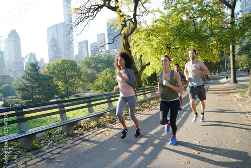 Photography Group of joggers exercising at Central park, NYC