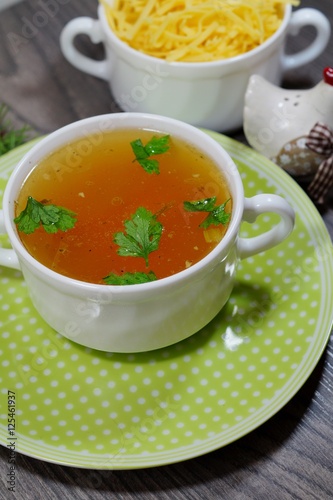 Traditional broth - energy and warming meal on a cold day 