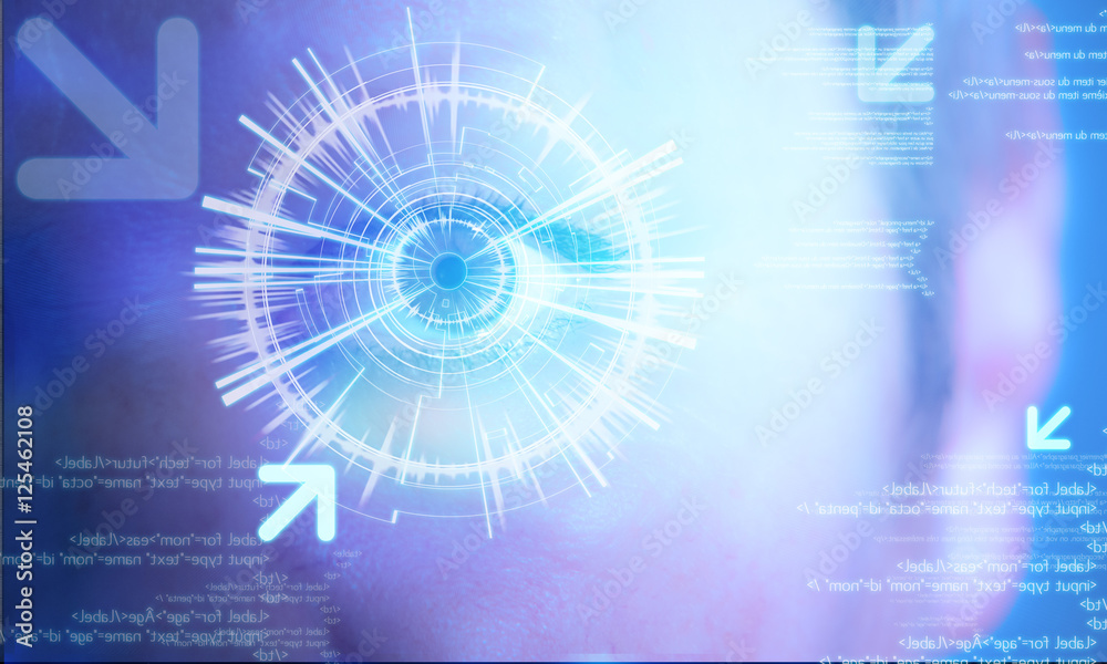 Obraz premium Futuristic technology user interface with an user eye on the bac