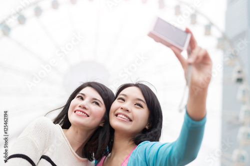 Photography two woman selfie in hongkong
