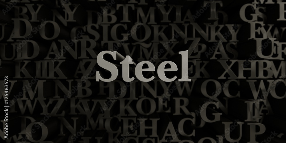 Steel - Stock image of 3D rendered metallic typeset headline illustration.  Can be used for an online banner ad or a print postcard.