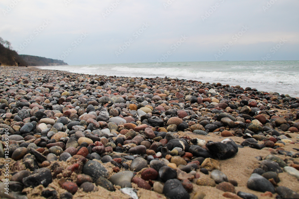 Stone coast at baltic sea with in germany in autumn