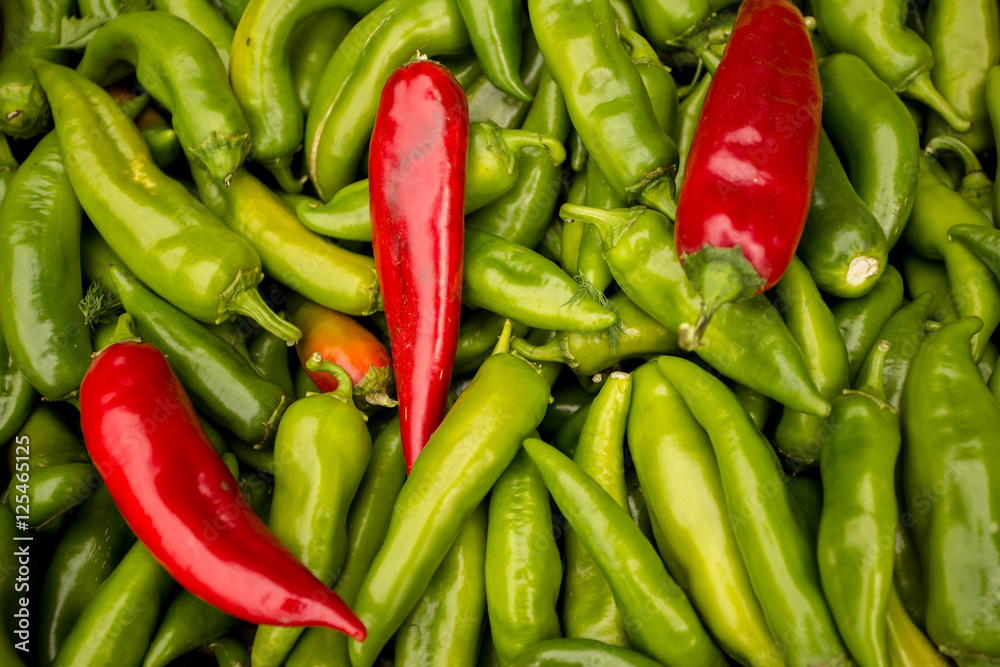 Green and red chilli peppers