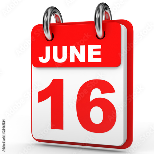 June 16. Calendar on white background.