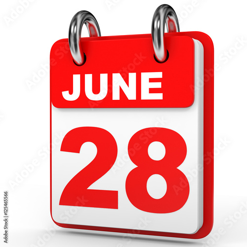 June 28. Calendar on white background.