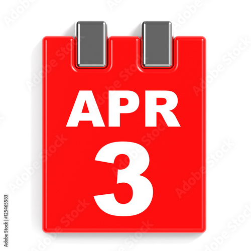April 3. Calendar on white background.