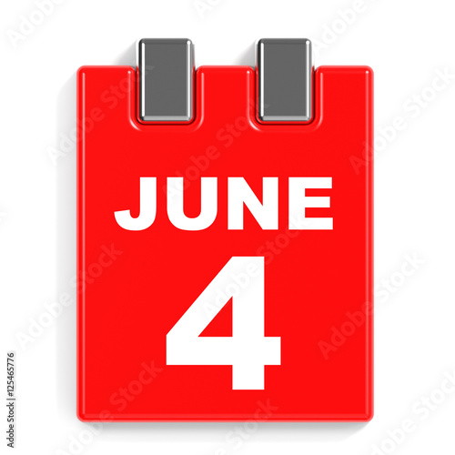 June 4. Calendar on white background.