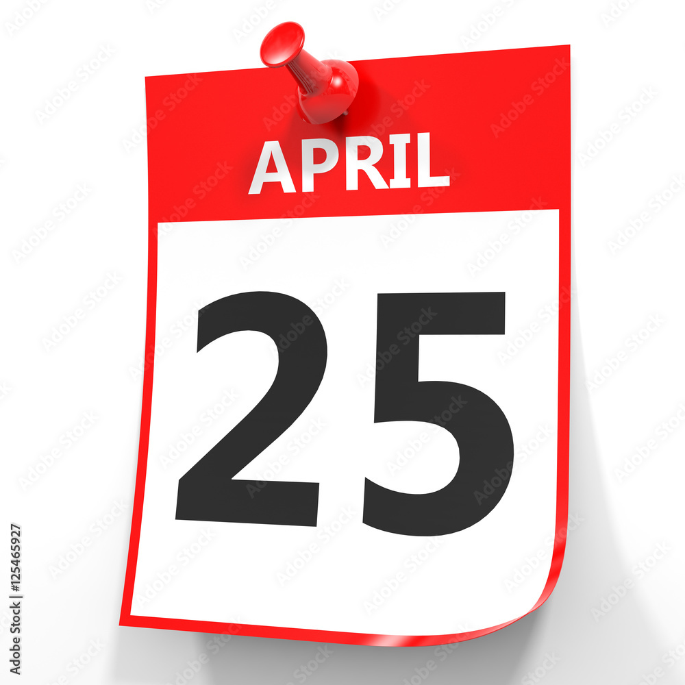 April 25. Calendar on white background. April 25. Calendar on white background.