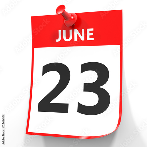 June 23. Calendar on white background.