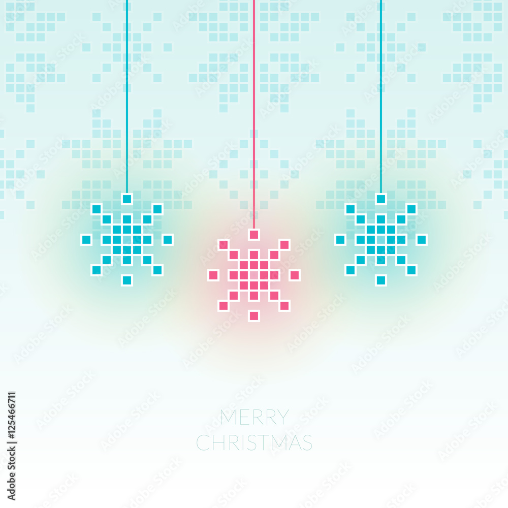 Pixel snowflake simple christmas greeting card. Can be used as i