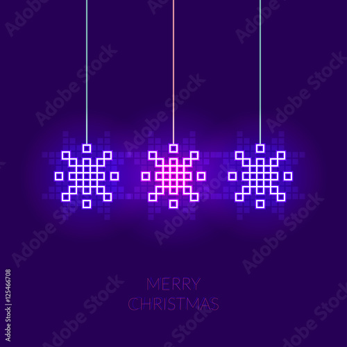 Pixel snowflake simple christmas greeting card. Can be used as i