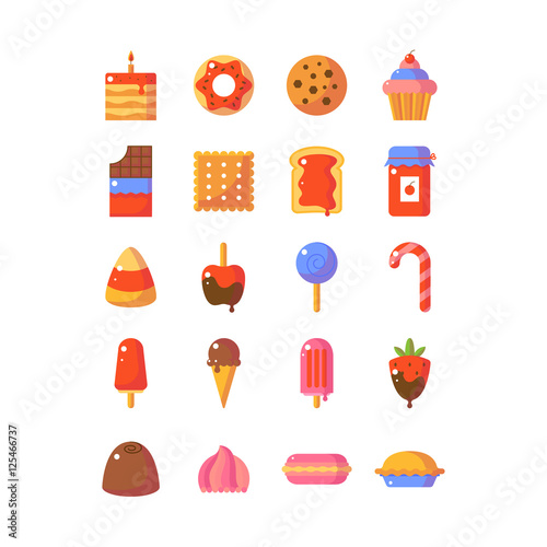 Sweet and candy icon set. Made in flat style