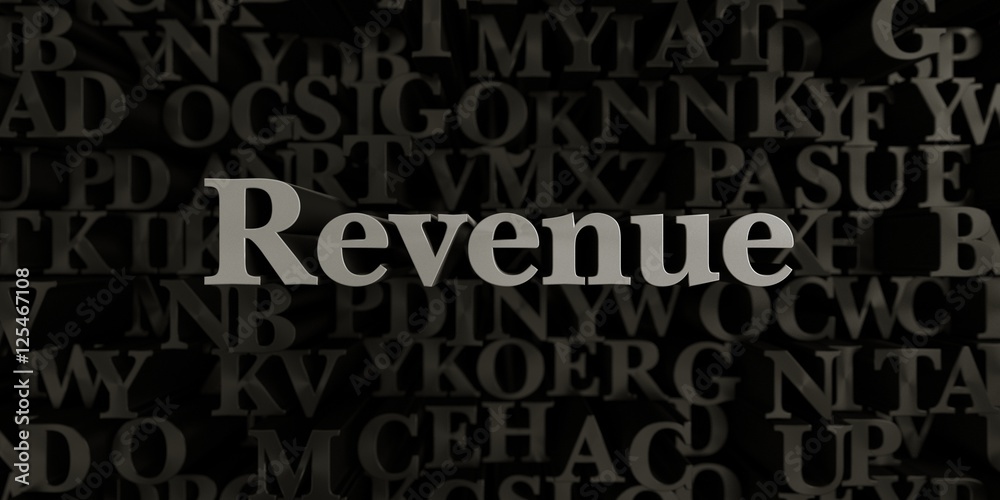 Revenue - Stock image of 3D rendered metallic typeset headline illustration.  Can be used for an online banner ad or a print postcard.