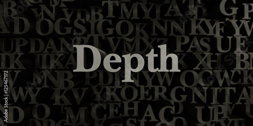 Depth - Stock image of 3D rendered metallic typeset headline illustration. Can be used for an online banner ad or a print postcard.