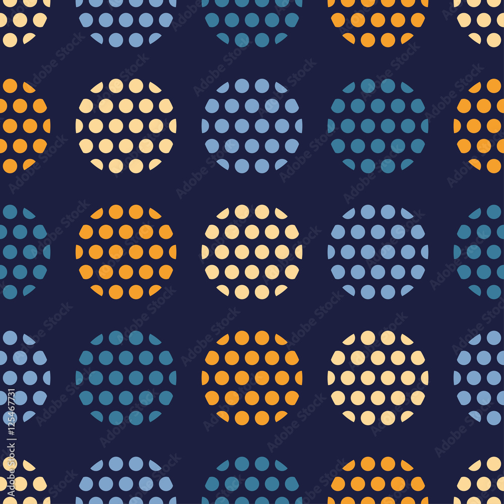 Seamless pattern with circles and polka dots. Seamless pattern can be used for wallpaper, cloth design, web page background, surface textures.
