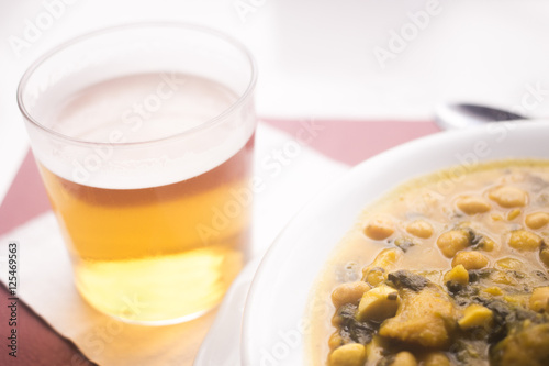 Beer glass Spanish tapas dish