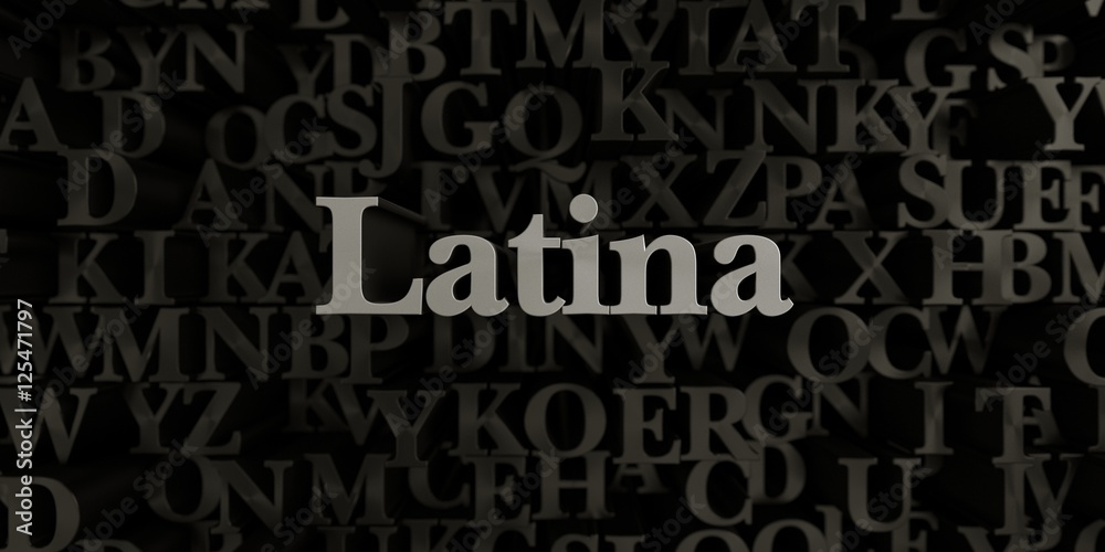 Latina - Stock image of 3D rendered metallic typeset headline illustration.  Can be used for an online banner ad or a print postcard.