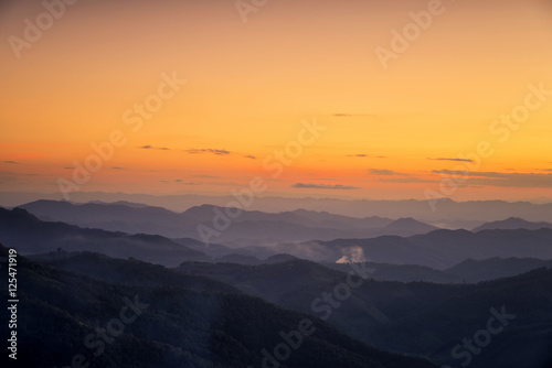 Foggy landscape, View on top mountains and winter morning fog. © virojt