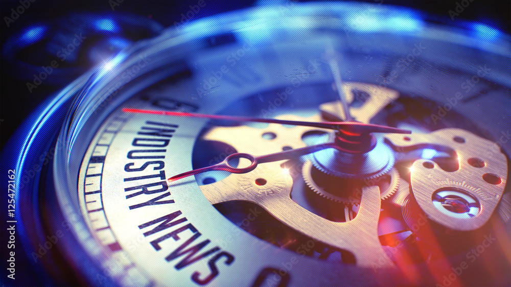 Obraz premium Industry News - Phrase on Vintage Pocket Clock. 3D Render.