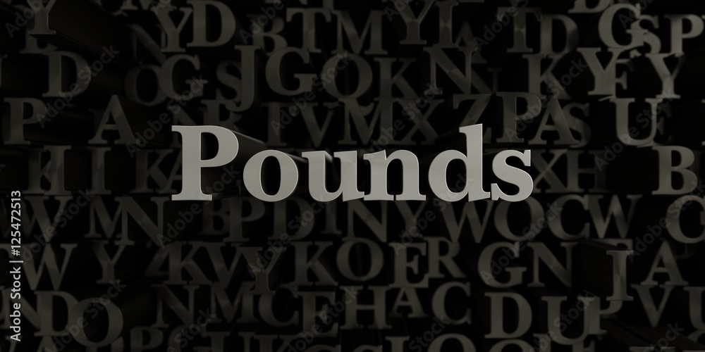 Pounds - Stock image of 3D rendered metallic typeset headline illustration.  Can be used for an online banner ad or a print postcard.