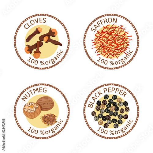 Set of spices labels. 100 organic. Spice collection