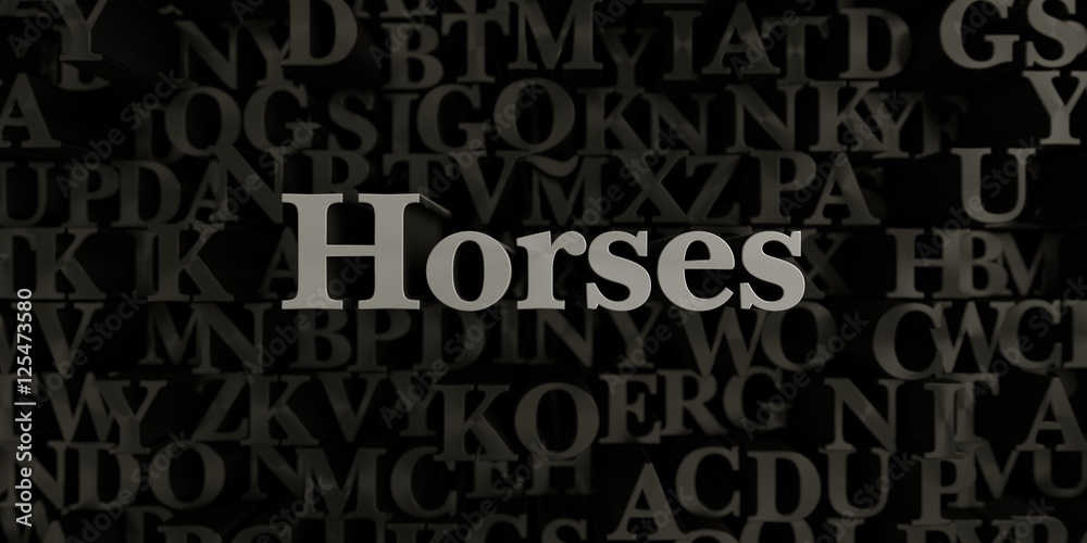 Horses - Stock image of 3D rendered metallic typeset headline illustration.  Can be used for an online banner ad or a print postcard.