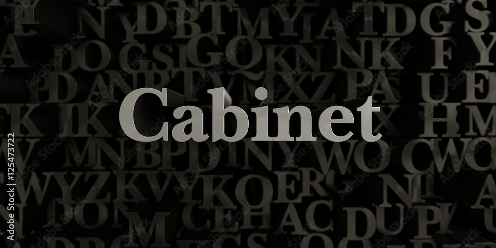 Cabinet - Stock image of 3D rendered metallic typeset headline illustration.  Can be used for an online banner ad or a print postcard.