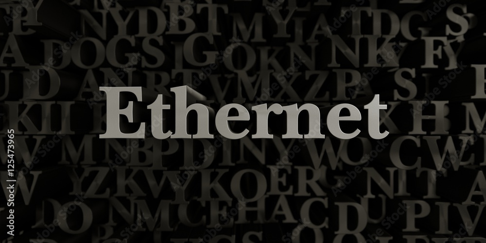 Ethernet - Stock image of 3D rendered metallic typeset headline illustration.  Can be used for an online banner ad or a print postcard.