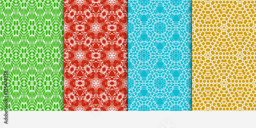set of 4 floral seamless pattern. abstract geometry shape and lines. vector illustration. Ethnic ornament