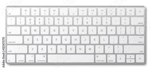 Modern aluminum computer keyboard isolated on white background.