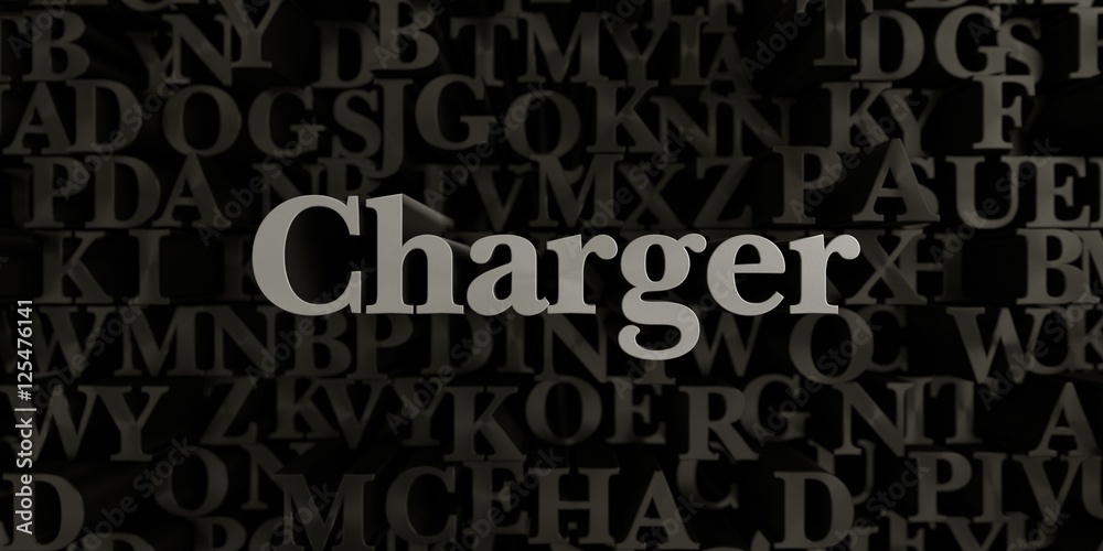 Charger - Stock image of 3D rendered metallic typeset headline illustration.  Can be used for an online banner ad or a print postcard.