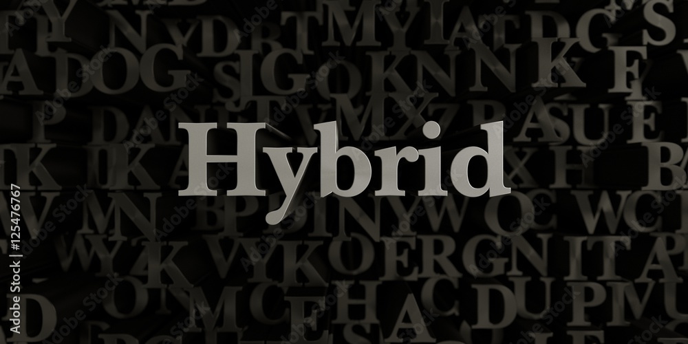 Hybrid - Stock image of 3D rendered metallic typeset headline illustration.  Can be used for an online banner ad or a print postcard.