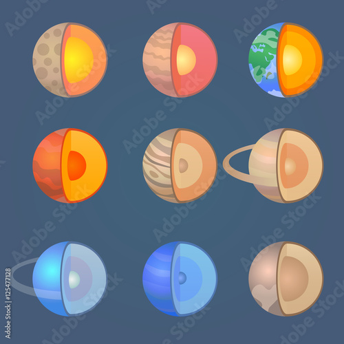 Solar System planets icons set. Planets isolated on a dark blue background.