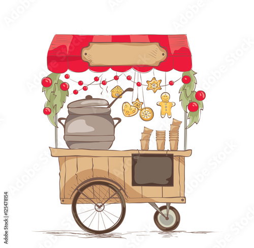 Hot drinks on wheels./ Vector illustration on the theme of street food.