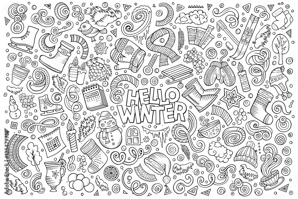 Cartoon set of Winter season objects