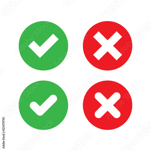 Green Check Mark and Red Cross in two variants (square and rounded corners) - Isolated Vector Illustration