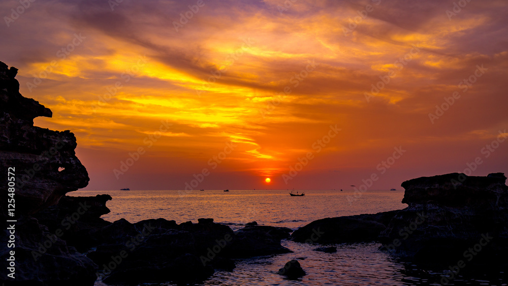 Sunset over ocean at Phu Quoc Island, Vietnam
