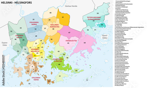 Nighborhood and district map of the Finnish capital Helsinki, Helsingfors