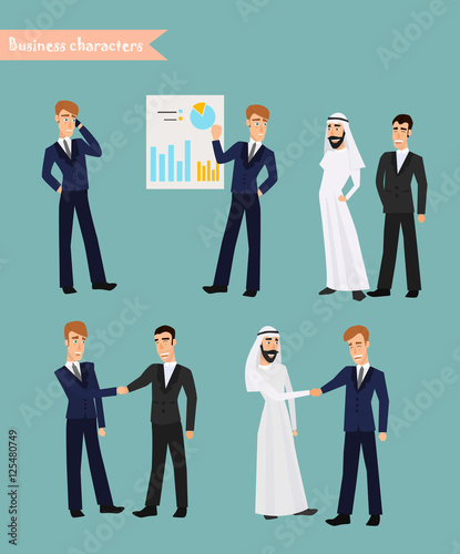 Cartoon businessman poses.