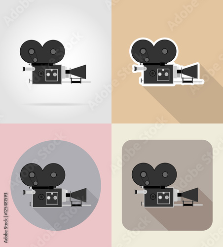 old retro vintage movie video camera flat icons vector illustrat