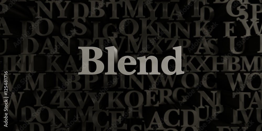 Blend - Stock image of 3D rendered metallic typeset headline illustration.  Can be used for an online banner ad or a print postcard.
