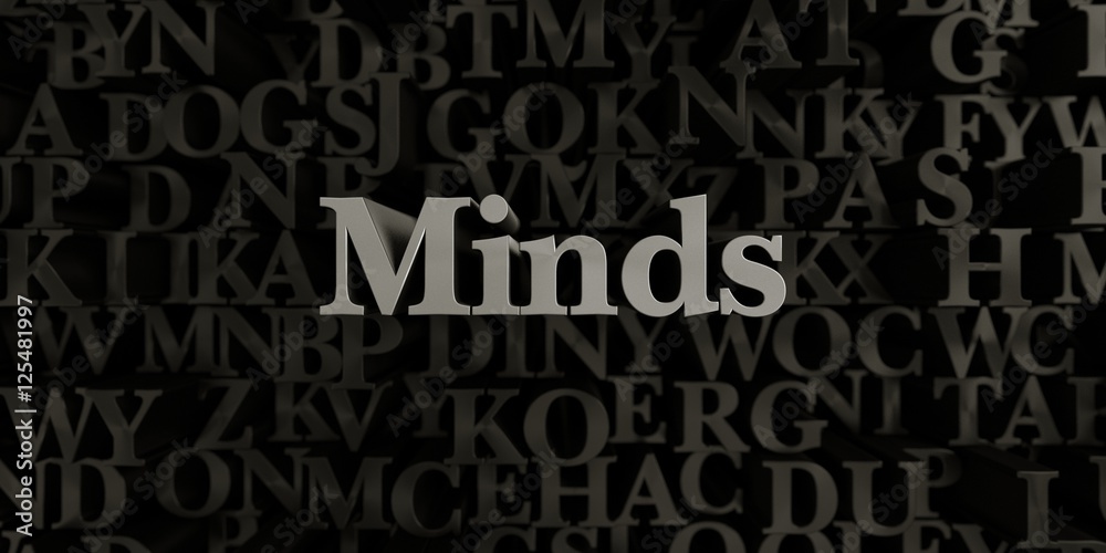 Minds - Stock image of 3D rendered metallic typeset headline illustration.  Can be used for an online banner ad or a print postcard.