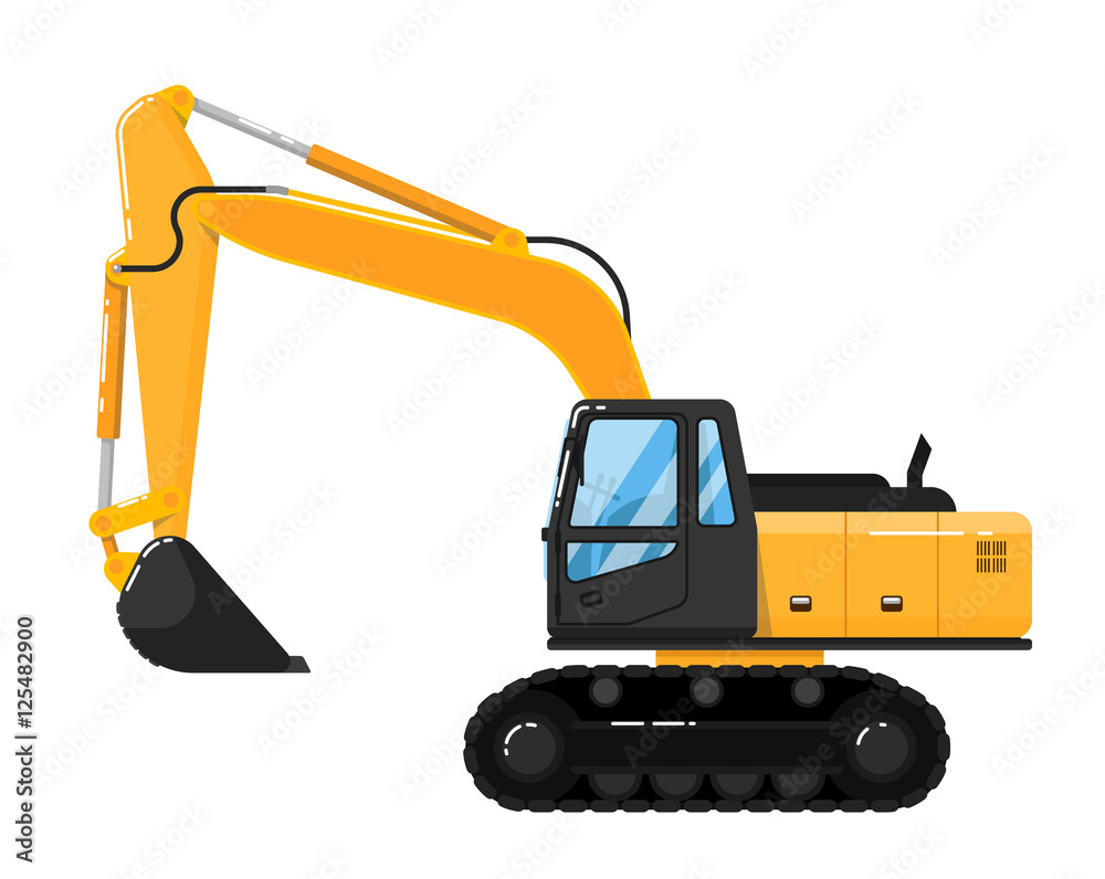 Желтый экскаватор первый проект Yellow crawler excavator isolated on white background vector illustration. Const