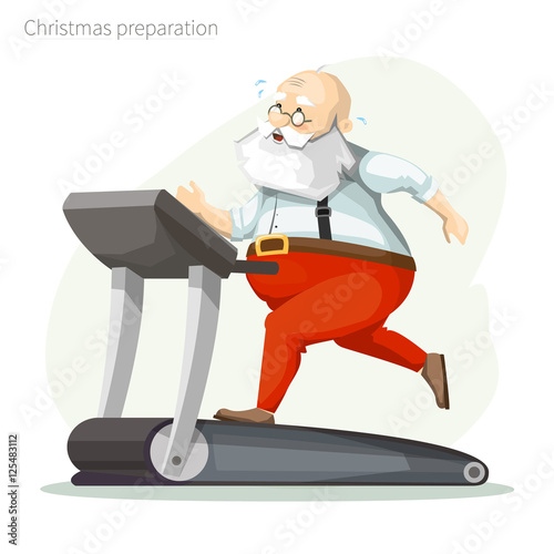 Santa Claus exercisers on a treadmill