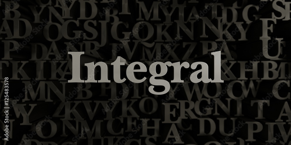 Integral - Stock image of 3D rendered metallic typeset headline illustration.  Can be used for an online banner ad or a print postcard.